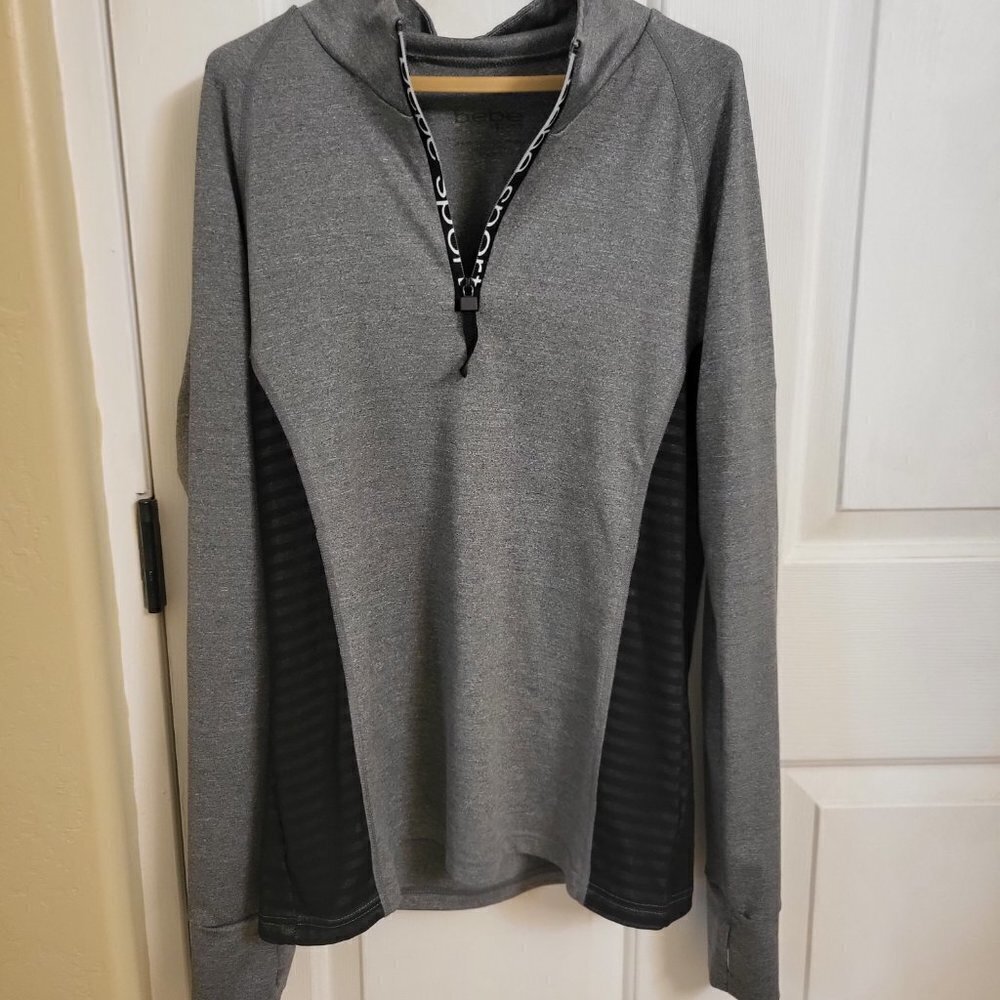 bebe Sportswear 1/4-Zip Pullover Black and Gray SIZE: LARGE - Picture 2 of 9
